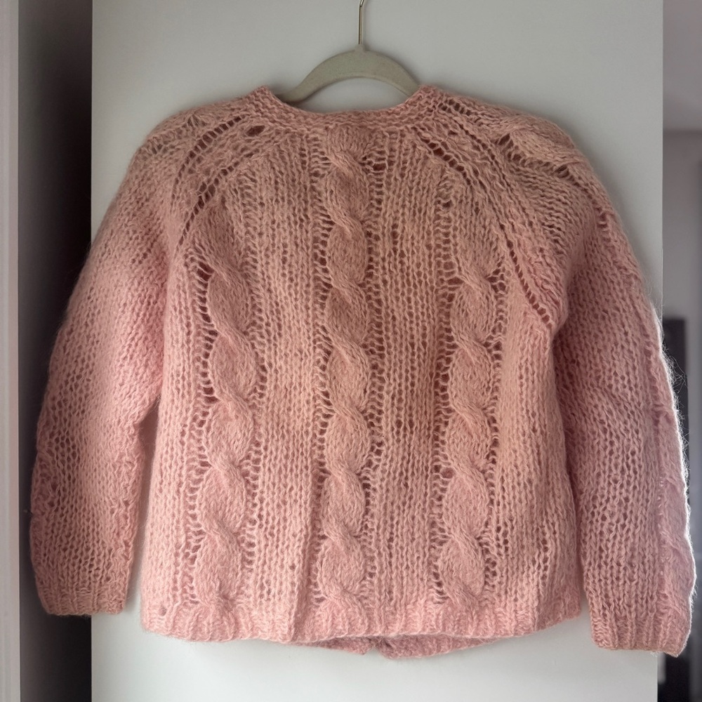 VINTAGE 50s 60s | CARLINA HANDKNIT MOHAIR WOOL BLEND ITALIAN CABLEKNIT CARDIGAN - Picture 3 of 6